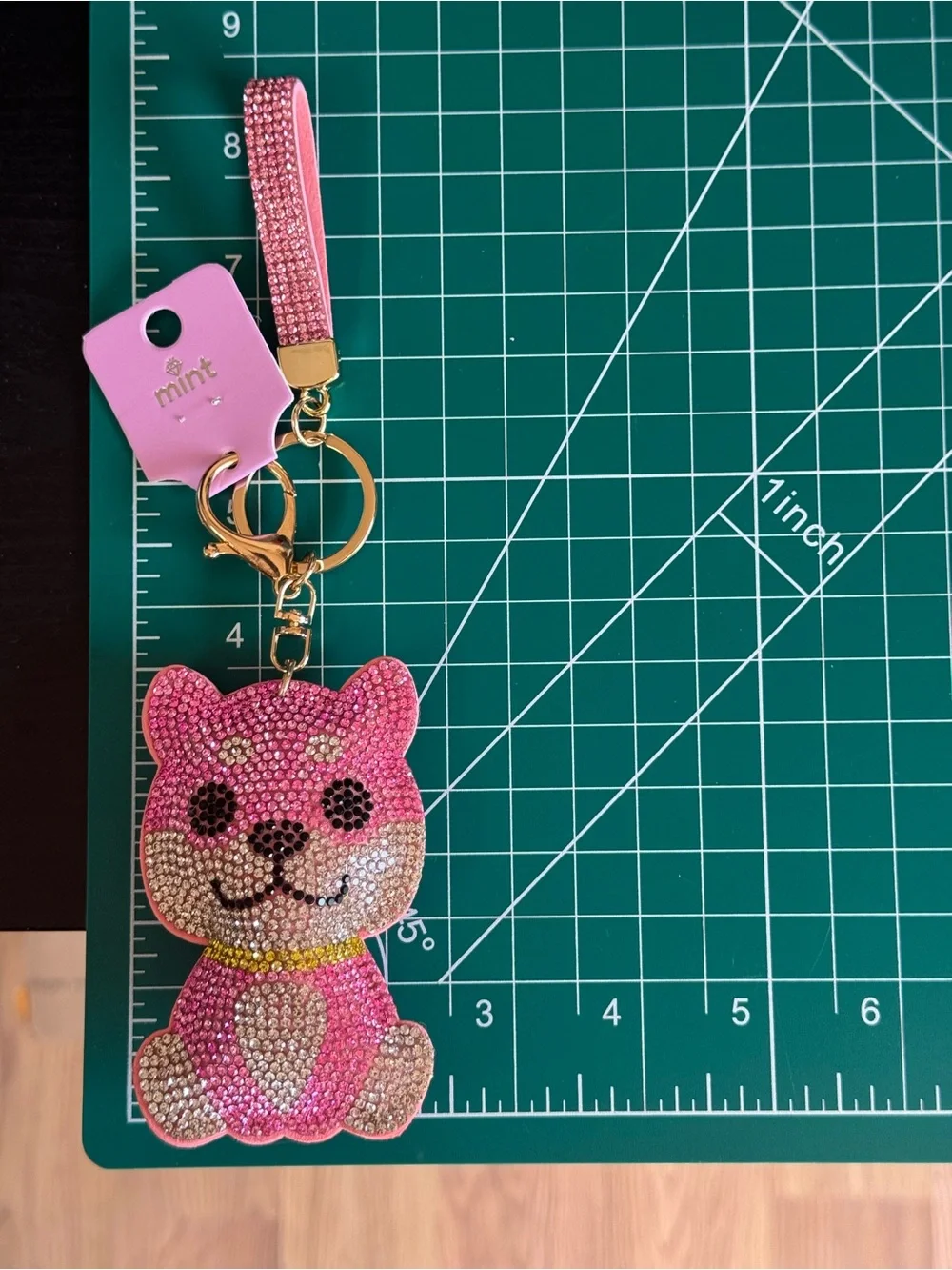 Mint Rhinestone Shiba Inu Dog Keychain Bag Charm NWT Red